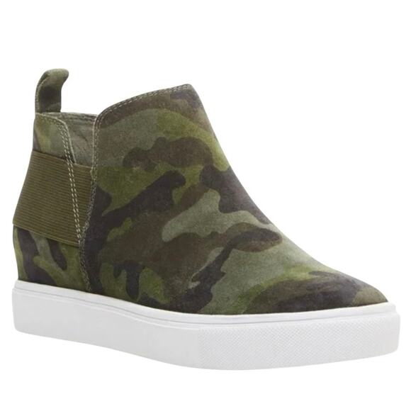 Steve Madden size 9 Shane Suede Leather Camo Wedge Sneakers Booties - Picture 1 of 11